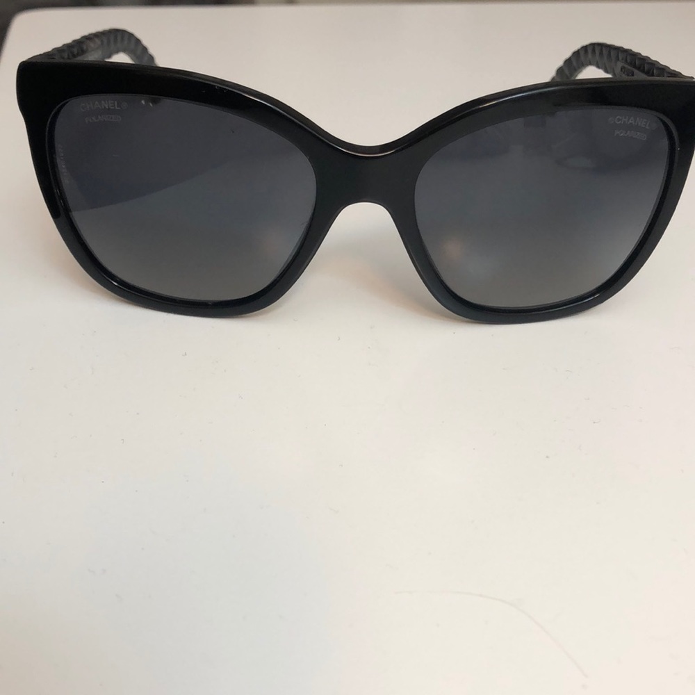 CHANEL Black Quilted Leather Butterfly Sunglasses